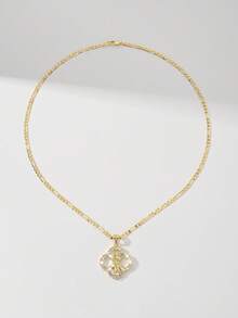 14K Gold Plated Anti-Oxidation Anti-Fading Four-Leaf Clover Virgin Mary And Judas Necklace, 60cm Figaro Chain Structure Sturdy And Smooth Adjustable, Delicate Four-Leaf Clover Outline, High-Definition Virgin Mary And Judas Image, Secure Zirconia Inlay. An Ideal Gift For Religious Friends, Girlfriends And Elders, Symbolizing Good Luck And Faith Memorial Value. - Judah - View 4