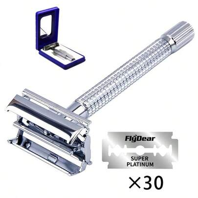 Dao cạo hai lưỡi bằng thép không gỉ dành cho nam giới, tay cầm chắc chắn chống trượt và thay lưỡi nhanh chóng (1 dao cạo kèm 10/20/30 lưỡi)