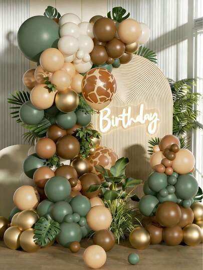 Bộ 148 bóng bay màu xanh ô liu và nâu, vòng bóng bay chủ đề động vật rừng rậm Safari với lá cọ nhân tạo, thích hợp trang trí tiệc sinh nhật lần thứ 2, tiệc mừng em bé không phân biệt giới tính, đám cưới chủ đề Safari, sinh nhật lần thứ nhất phong cách Boho, đồ dùng trang trí tiệc chủ đề động vật hoang dã.