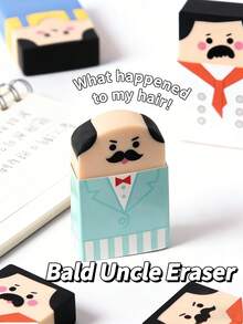 1个秃头大叔造型橡皮擦，创意新奇铅笔橡皮擦，柔软耐用，适用于办公室、学校和绘画 - 多色 - 查看 7