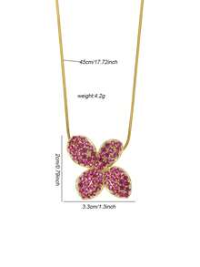 1pc Fashion Cubic Zirconia Flower Pendant Necklace, Snake Bone Clavicle Chain, Daily Wear Gift For Women - Gold - View 9
