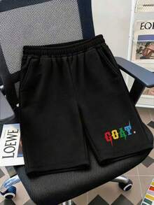 Ensemble short et t-shirt manches courtes pour garçons, couleur noire résistante, t-shirt imprimé de lettres colorées et cool, tissu doux et confortable, pour l'été - Noir - Voir 4