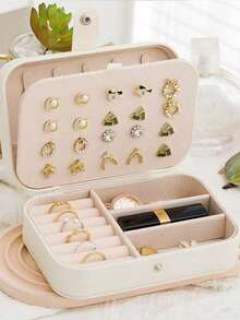 1pc Portable Travel Jewelry Storage Box, Mini Jewelry Box, Small Jewelry Organizer, Multi-Function Ring Display Case, Earring Necklace Pendant Jewelry Holder Box, Gift Box, Waterproof Polyester Jewelry Storage Box, Large Capacity Jewelry Display Box, Best Gift For Friends And Family, Suitable For School Dorm - Multicolor - View 19