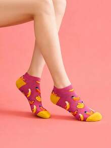 1 para damskich zabawnych krótkich skarpetek z nadrukiem bananów, płytkie wkładki, urocze skarpetki w łódkę z owocowym wzorem, wygodne i modne skarpetki codzienne dla kobiet - Wielokolorowe - Zobacz 7