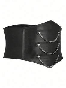 1pc Women's Dark Punk Gothic Cyberpunk Leather Chain Waist Belt, Versatile Fashion Corset Waist Cincher Suitable For Cosplay, Music Festivals, Theme Parties, Street Style - Black - View 4