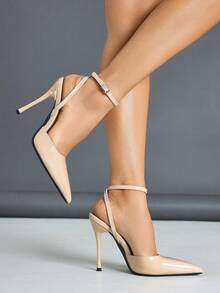 Women's High Heel Pumps, Pointed Toe High Heels, Fashion Stilettos, Slingback Backstrap Low Vamp Sandals, Elegant For Party, Commute, Office - Pink - View 3