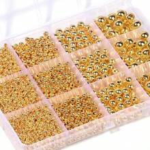 1100pcs Gold + White Smooth Round Beads 3/4/6/8mm Spacer Beads Set, Suitable For DIY Bracelet Necklace Handmade Crafts - Multicolor - View 7