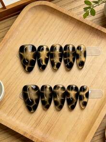 10 miếng móng tay giả thủ công, họa tiết da báo đen vàng, hình mắt mèo, hình hạnh nhân, có thể tháo rời, phong cách retro. - Nhiều màu - Xem 11