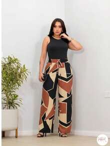 Wide-Leg Pants In DUNA Fabric, Unlined, Woven Fabric WITHOUT Elastane, With Pockets (Size Chart Available) - Abstract Tile - View 1