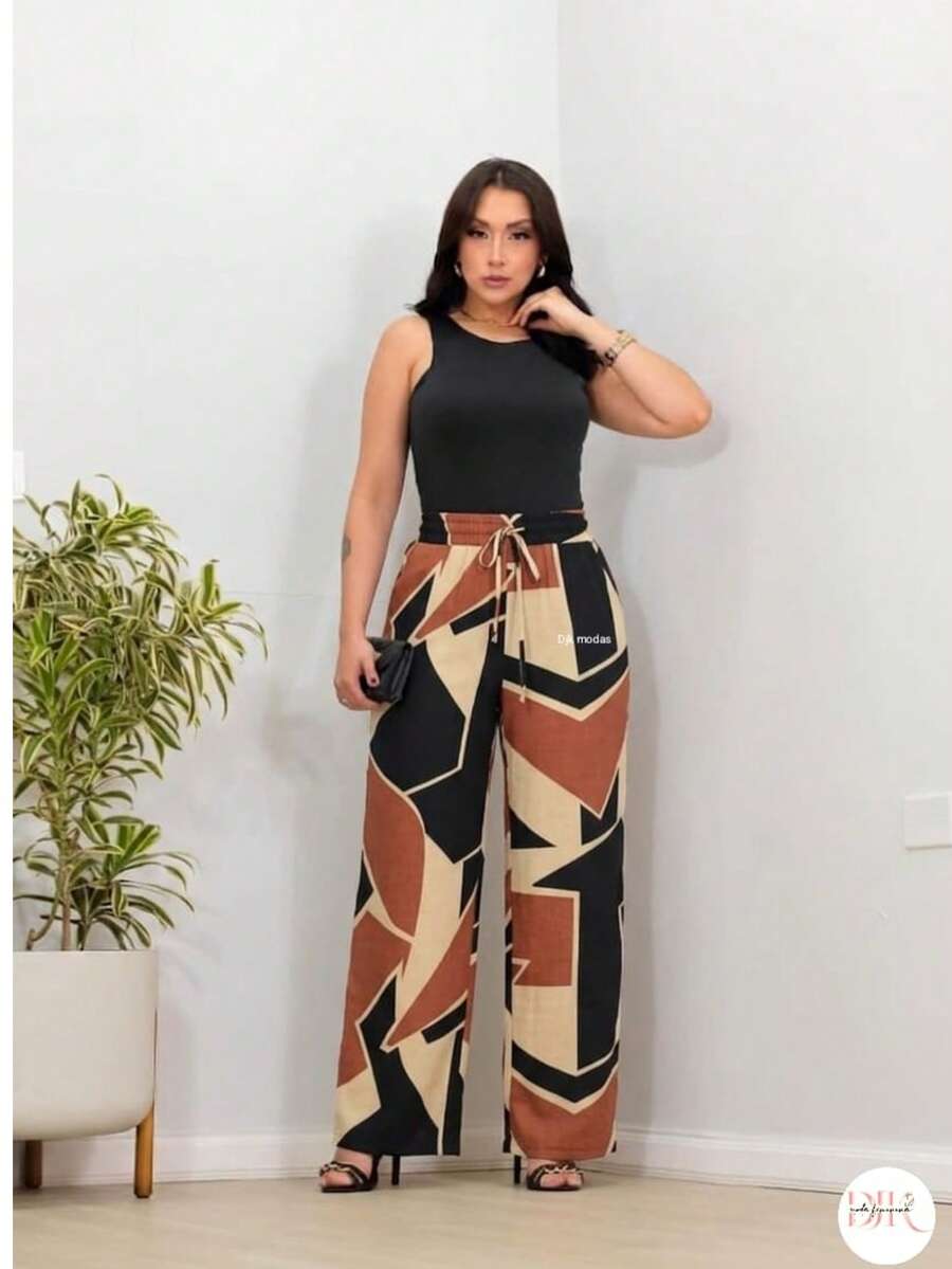 Wide-Leg Pants In DUNA Fabric, Unlined, Woven Fabric WITHOUT Elastane, With Pockets (Size Chart Available) - Abstract Tile - View 1