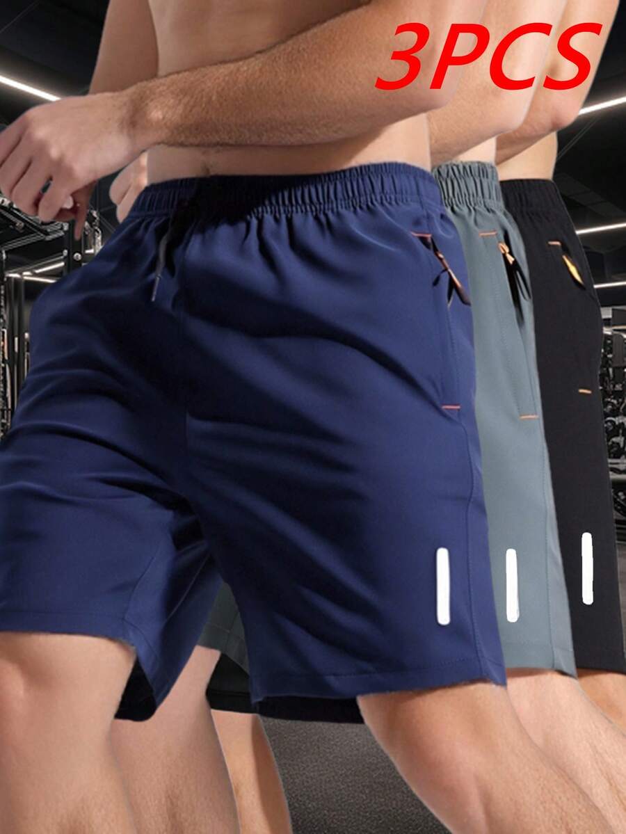 3-Pack Men's Summer Sports Shorts – Quick-Dry, Lightweight & Breathable Fabric, Reinforced Zipper Pockets, Drawstring Waist, Lightweight & Comfortable, Loose Fit. Suitable For Running, Fitness, Cycling, Basketball, Tennis, Outdoor Sports & Casual Shorts, Summer Parties, Beach Parties & Board Shorts Summer Spring/Summer Loose Quilted Pocket Drawstring Beach Going Out Weekend Casual Holiday Sports Cycling Daily Valentine's Day Father's Day Carnivals Men's Summer Sports Shorts - 黑藍深灰 - 查看 1