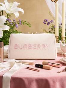 Burberry Túi đựng mỹ phẩm phong cách Y2K màu hồng thêu logo, chất liệu vải denim, hộp đựng đồ trang điểm di động, vật dụng cần thiết khi đi du lịch và dự tiệc. - màu hồng nhạt - Xem 3