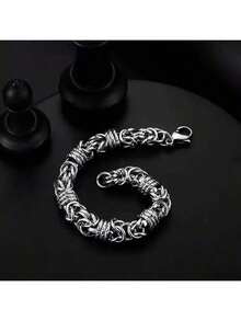 1件个性化夸张多层男士不锈钢猫眼石霸气简约百搭时尚嘻哈手链，适合旅行和日常佩戴 - 銀色 - 查看 3