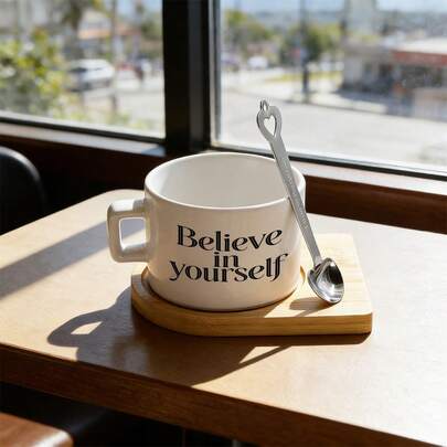 3pcs/Set "Believe In Yourself" Vintage Floral Motivational Slogan, Elegant Font With Premium Feel, Suitable For Home, Office And More. Made Of High-Quality Ceramic With Thick Walls For Insulation, And Odorless.