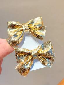 2pcs Girls Glitter Bow Hair Clips, Fashionable Elegant Butterfly Hair Accessories - Multicolor - View 2