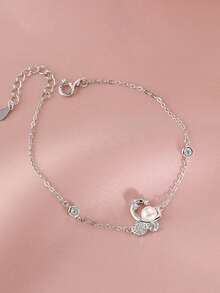 1 Bracelet papillon avec perle pour femmes avec un design de niche, mode haut de gamme, tempérament exquis, accessoire polyvalent et simple. Cadeau de la Saint-Valentin pour la petite amie - Argent - Voir 1
