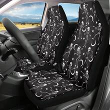 Skull Mushroom Print Car Front Seat Covers,Universal Car Seat Cushion Set,Suitable For Cars, SUVs, And Trucks,Perfect For Holiday Gift Or Special Occasion Present. - 有趣的骷髏蜘蛛網月亮星星 - 查看 1
