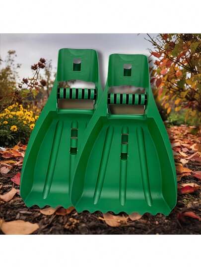 1对绿色垃圾夹，家居园艺落叶耙，户外实用工具，塑料防滑园艺工具，轻便耐用落叶草收集器，阳台和花园维护必备，符合人体工程学，操作简便，适合所有年龄段