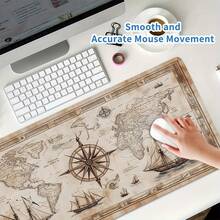 Extra-Large Gaming Mouse Pad - Extended Version, Thick, Non-Slip Rubber Desk Mat, Precision Stitched Edges, Washable - White Nautical Design - A - View 11