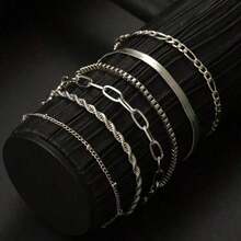 6pcs Set Minimalist Multi-Layer Metal Chain Bracelet, Unisex, Versatile Fashion Accessory Suitable For Daily Wear And Gift - Multicolor - View 2