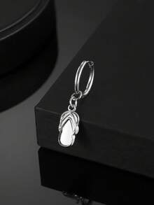 1 chiếc khuyên tai mặt dây chuyền hình dép xỏ ngón bằng thép không gỉ, kiểu dáng kim loại cá nhân hóa dành cho nam giới. - Bạc - Xem 2