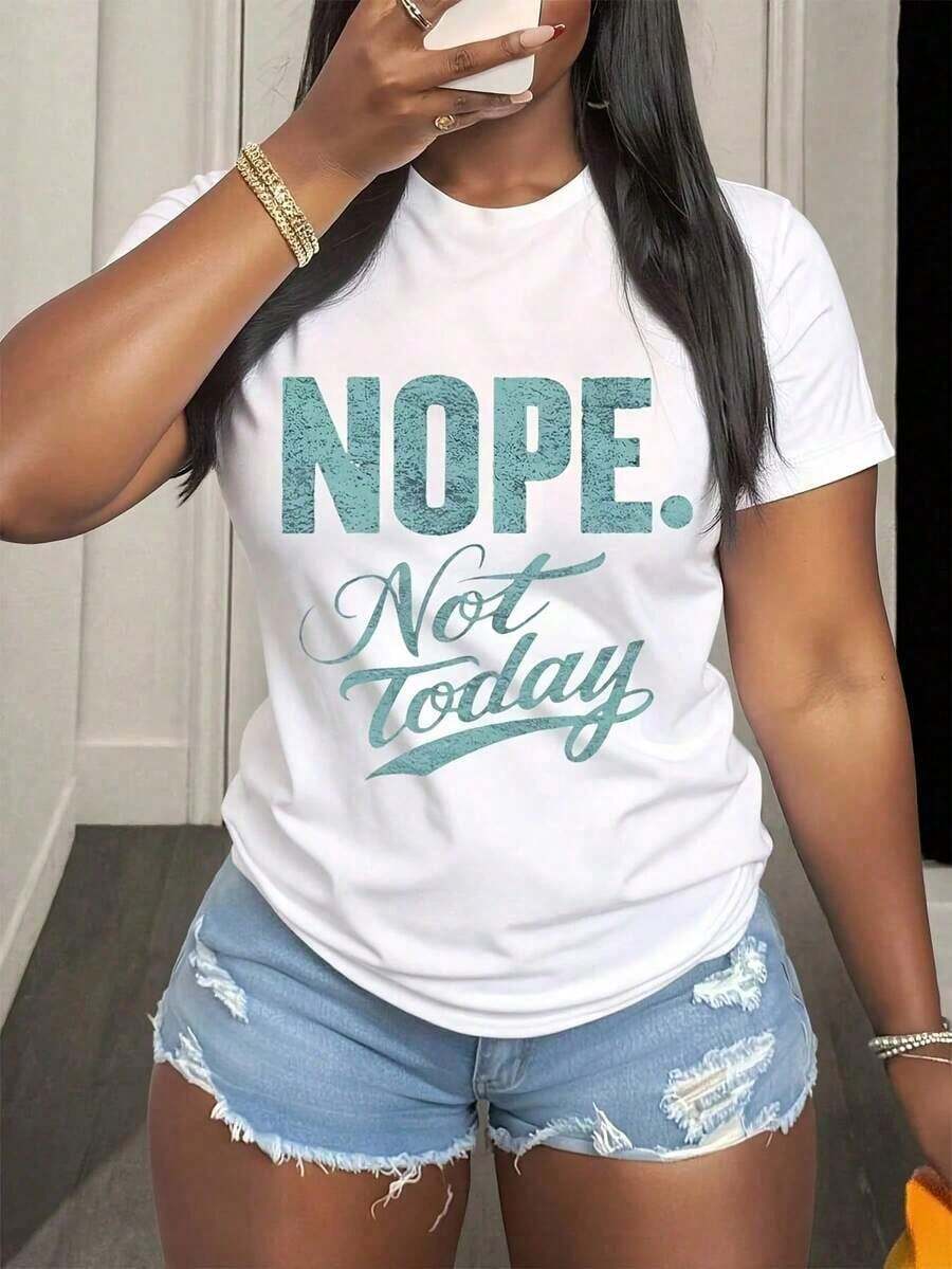 100% cotton Camiseta Estilo Vintage Color Verde Azulado con Eslogan NOPE Not Today, Gráfico para Uso Casual, Adecuada para Cumpleaños, Halloween, Día de Acción de Gracias, Navidad, Regalos Ideales para Amigos y Familiares, Apta para Todas las Temporadas, Regalos de Navidad - Blanco - Ver 1