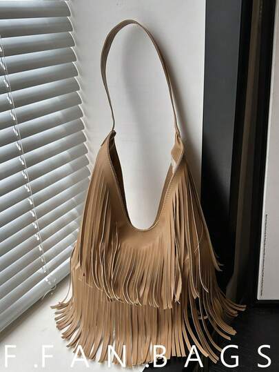 Nueva bolsa de hombro con flecos de estilo retro para mujeres, bolso de cuero suave de gran capacidad para llevar debajo del brazo, bolso de moda para ir al trabajo