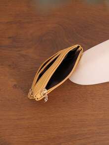 女士迷你多层零钱包，荔枝纹理，带挂钩卡零钱包 - 黃色 - 查看 4