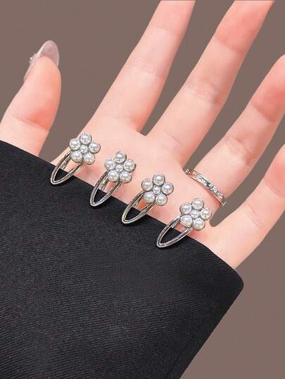 珍珠花朵小发夹，可爱侧刘海发夹，甜美日常发饰