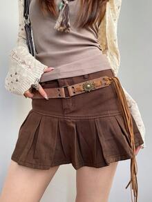 1件女士卡其色PU波西米亚绒面革编织腰绳 - 卡其色 - 查看 6