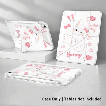Colorful Acrylic Crystal Tablet Protective Case With Stand, Suitable For Samsung A9/A9+/S9/S9FE/A11/A11+/S11/S10 FE/S10 FE+/S10 Lite And Apple A16 2025, Air 11/13, M3 2025, Mini 7 A17, Pro 2024, Air 11/13, M2 2024, Featuring Rabbit, Heart And Bow Patterns, Foldable Anti-Bending, Silicone Reinforced Corners, Auto Wake/Sleep Function, Built-In Pen Slot, Multi-Angle Adjustable Stand - Perfect Daily Protection, Ideal Gift