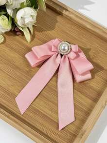 1 chiếc nơ/cổ/trâm cài áo giả ngọc trai màu trơn hồng/đen/xanh dương dành cho nữ, có tua rua, thích hợp cho hẹn hò, tiệc tùng, đám cưới, biểu diễn sân khấu, lễ hội, du lịch. - trắng - Xem 3