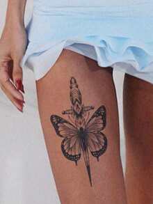 2pcs Waterproof Temporary Butterfly Tattoo Stickers, Blue Body Art Tattoo, Lasts 7-14 Days, Suitable For Chest, Waist, Wrist, Shoulder, Neck, Ankle Or Back, Perfect For Party, Gift, Vacation - Blue - View 2