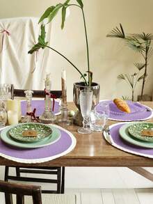 4/6pcs 15-Inch Purple Round Woven Placemat Set, 6pcs Washable, Wipe-Clean, Heat-Resistant Woven Dining Table Mats, Suitable For Holiday Parties, Indoor/Outdoor, Daily Use - Purple - View 4