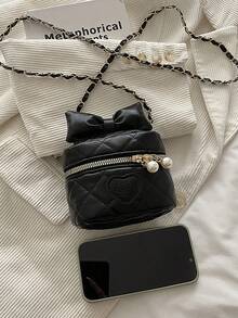 2026 Summer New Fashion Rhombus Chain Bow Handbag, Shoulder Bag, Crossbody Bucket Bag For Women - Black - View 3