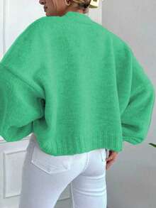 2025 European And American Style Spring/Autumn/Winter New Versatile Loose Short Sleeve Knit Long Sleeve Sweater Cardigan Jacket For Women - Green - View 4