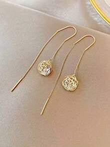 1件长流苏耳环，奢华小众设计，独特简约优雅耳环 - 金黃色 - 查看 4