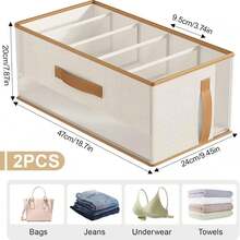 2pcs Foldable Compartment Wardrobe Storage Box With Handle, Multi-Functional Organizer For Bags, Pants, Sweaters, T-Shirts, Scarves, Beige - Beige - View 4