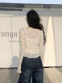 女士长袖系带蝴蝶结针织开衫毛衣（不含内衬上衣） - 白色 - 查看 9
