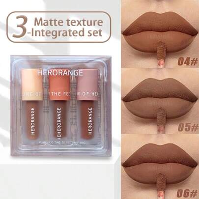 Lápiz labial líquido que cambia de color HERORANGE, 3 piezas/1 pieza, acabado mate de larga duración resistente al agua y a las manchas, tonos marrones, alta pigmentación, maquillaje multifuncional para labios y ojos
