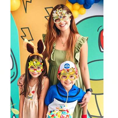 pokemon 宝可梦纸眼镜拍照道具（8 件装）——动漫派对拍照道具，角色扮演趣味装饰，生日嘉年华活动