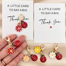 10个/5套可爱瓢虫花朵合金钥匙扣套装，心形感谢卡（含钥匙扣） - 龙虾扣，耐用锌合金 | 适合学生、同事、朋友 | 适合生日、鼓励、节日礼物、异地关怀 | 送给女性、教师、妈妈、闺蜜的贴心礼物 - 彩色 - 查看 1
