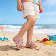 1 par de nuevas sandalias planas separadoras de dedos, diseño de moda con diamante de imitación, empeine hueco con decoración de mariposa, zapatillas de playa deslizantes para niños, zapatos versátiles de princesa - Rosa - Ver 2