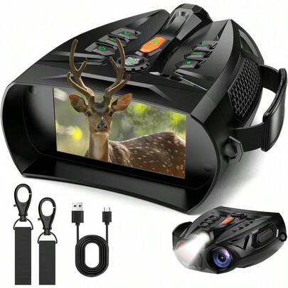 成人夜视双筒望远镜，4K夜视双筒望远镜，4英寸高清屏幕，2600英尺有效距离，10倍变焦，5000mAh电池，7级红外夜视，适用于狩猎、露营和其他户外活动。绝佳的圣诞礼物