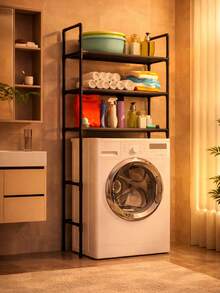 Estante metal 4 niveles sin taladrar para lavadora inodoro baño negro ahorra espacio - Negro - Ver 5