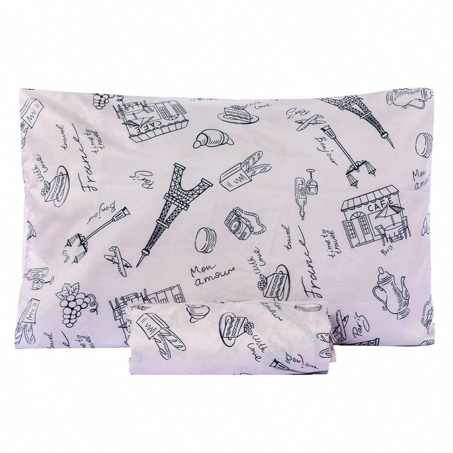 Single Bed Sheet Set 2 Pieces With Elastic Basic 180 Thread Count Printed - Paris - Xem 1