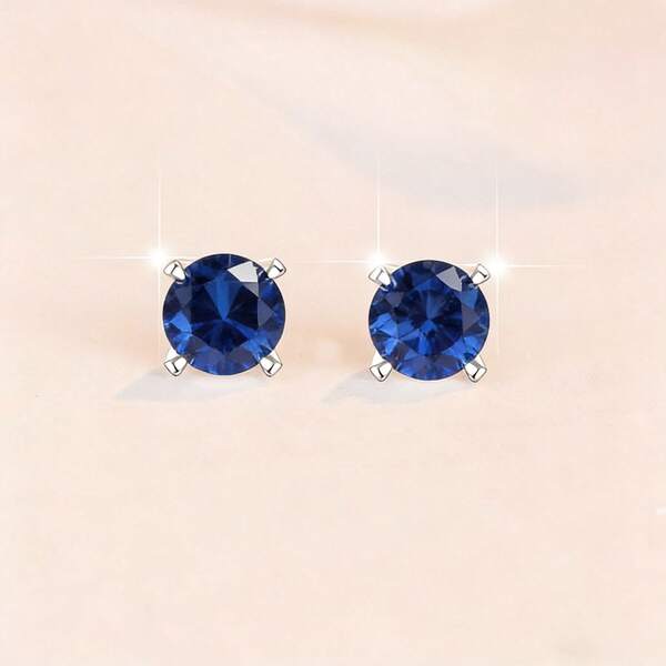 1 par de pendientes de plata incrustados con zafiro azul, pendientes clásicos y versátiles adecuados para bodas y fiestas