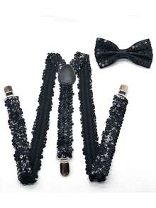 1套亮片吊带领结套装，男女通用弹力吊带领结套装 - 彩色 - 查看 3