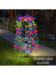 太陽能 LED 煙花燈，8 種模式閃爍柳樹燈，IP44 高品質，適合戶外露營、花園、露營車、商場和派對裝飾，情人節、復活節、聖誕節等節慶派對燈飾 - 120LED暖白 - 查看 6