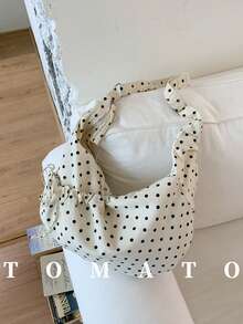 1pc Casual Style Women's Crossbody Bag, Large Capacity Lightweight Shoulder Bag, Polka Dot Fabric, Multiple Pockets, Adjustable Strap, Suitable For Daily Use. College Style Bag For Female Students, Suitable For Young Women - Outings, Shopping, Classroom, Dates, Women's Gifts, Office, Work, Travel - White - View 4